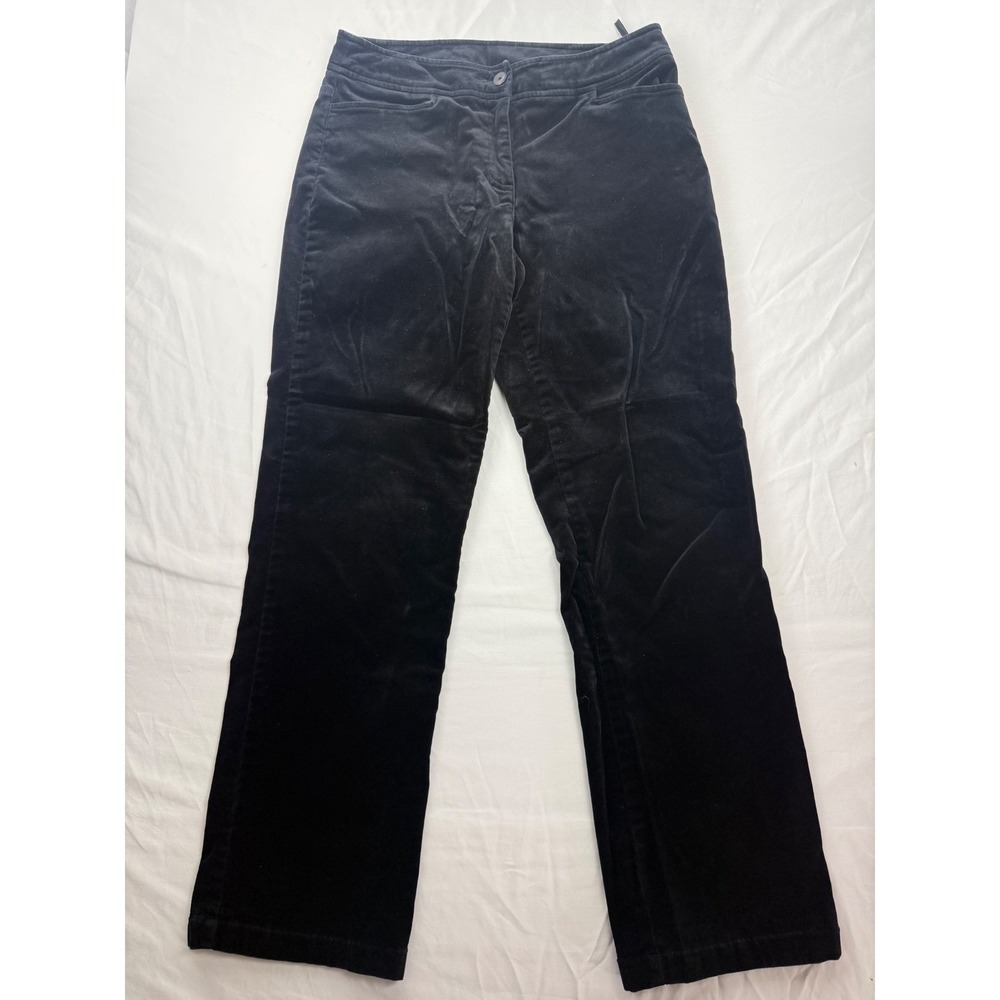 Eileen Fisher PP Black Velvet Straight Leg Pants Petite Mid Rise